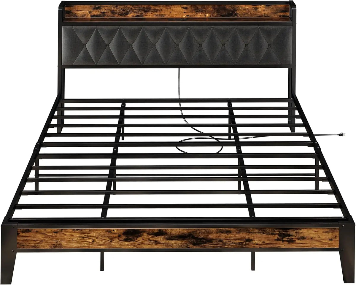Anctor Bed Frames With Storage Headboard And Outlets No Box Springs