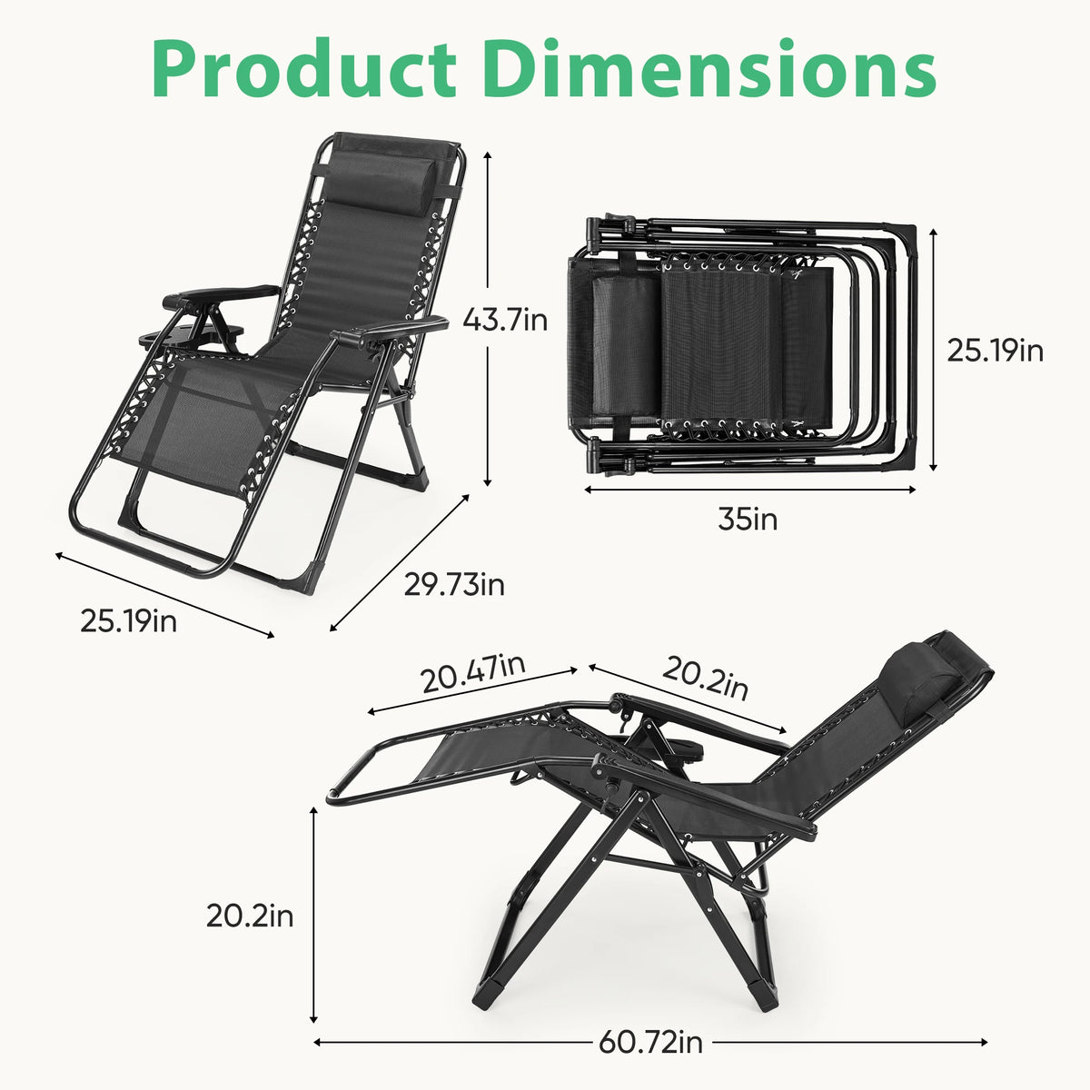 JHK Zero Gravity Recliner Folding Portable Chair With Cup Holder