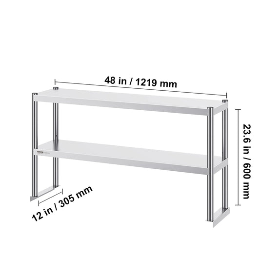 SucceBuy Stainless Steel kitchen worktable Overshelf with Height Adjustable Overshelf Prep Work Table for Kitchen Restaurant
