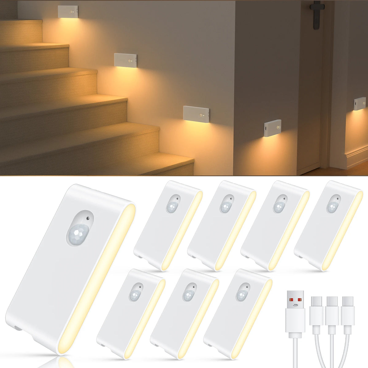 Willed Motion Sensor Stair Lights Wireless Battery Rechargeable Night Lights