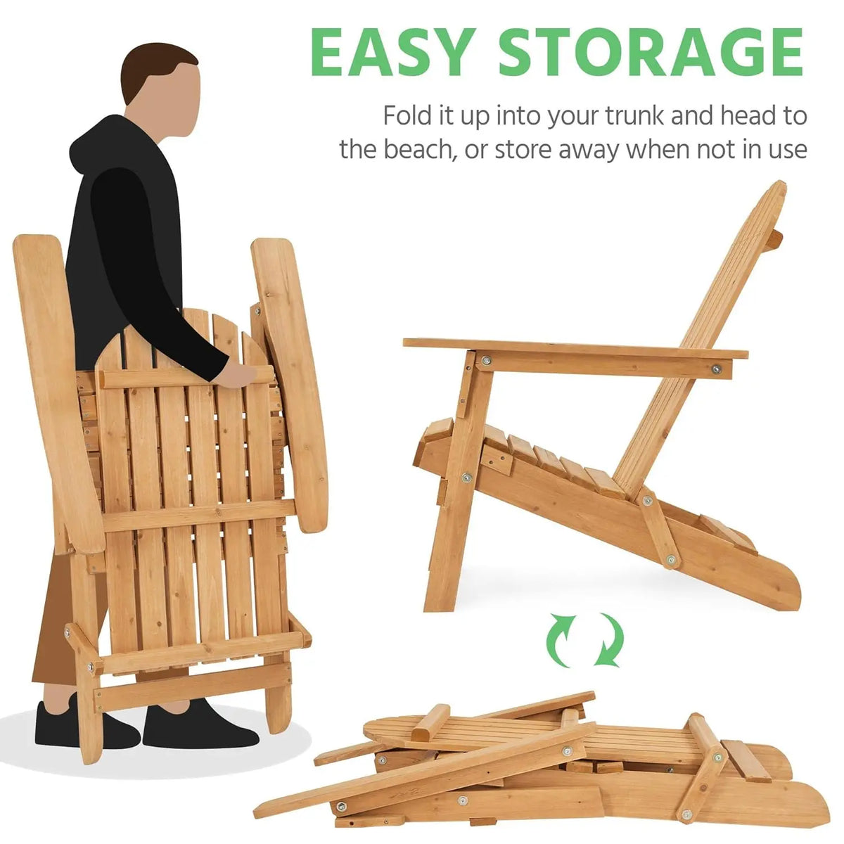 Folding Adirondack Chairs Set of 2 Weather Resistant Fir Wood