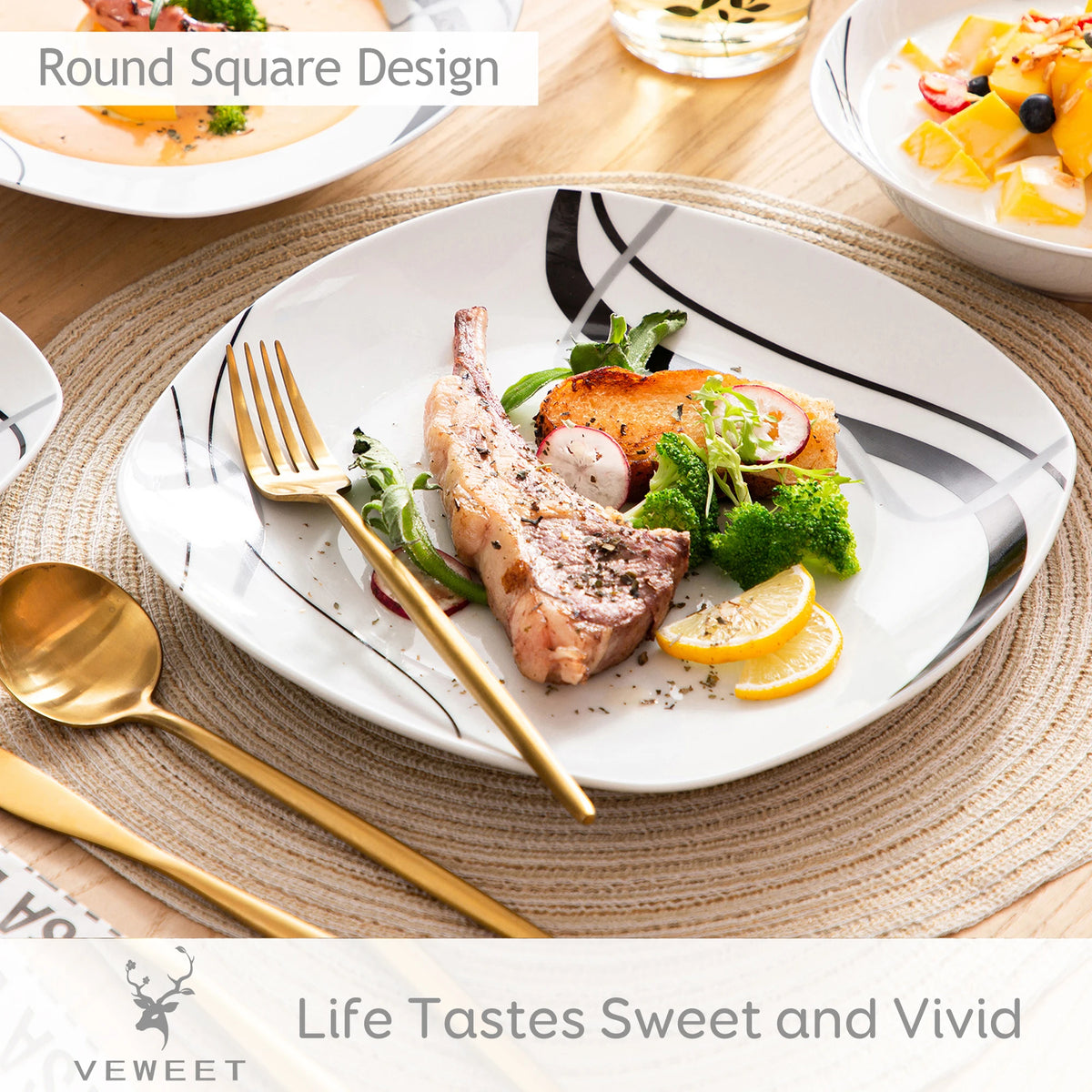 Malacasa Fiona Ceramic Striped Porcelain Dinner Set