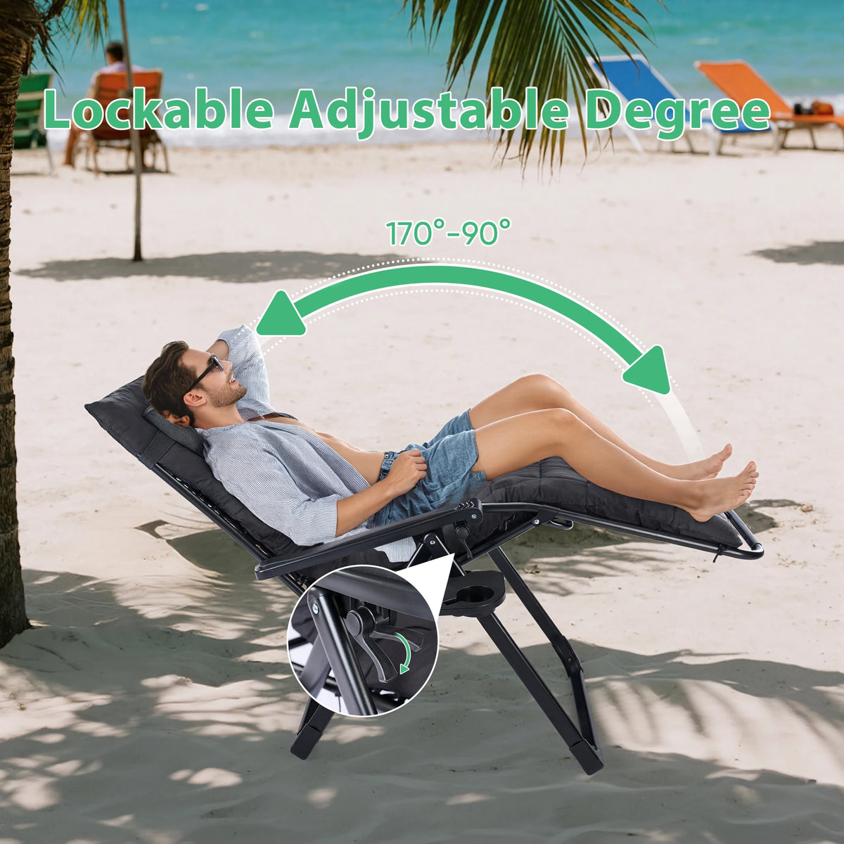 JHK Zero Gravity Recliner Folding Portable Chair With Cup Holder