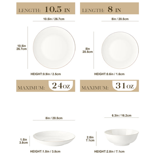 Malacasa Nordic European Bone China Golden Rim Dinnerware Set