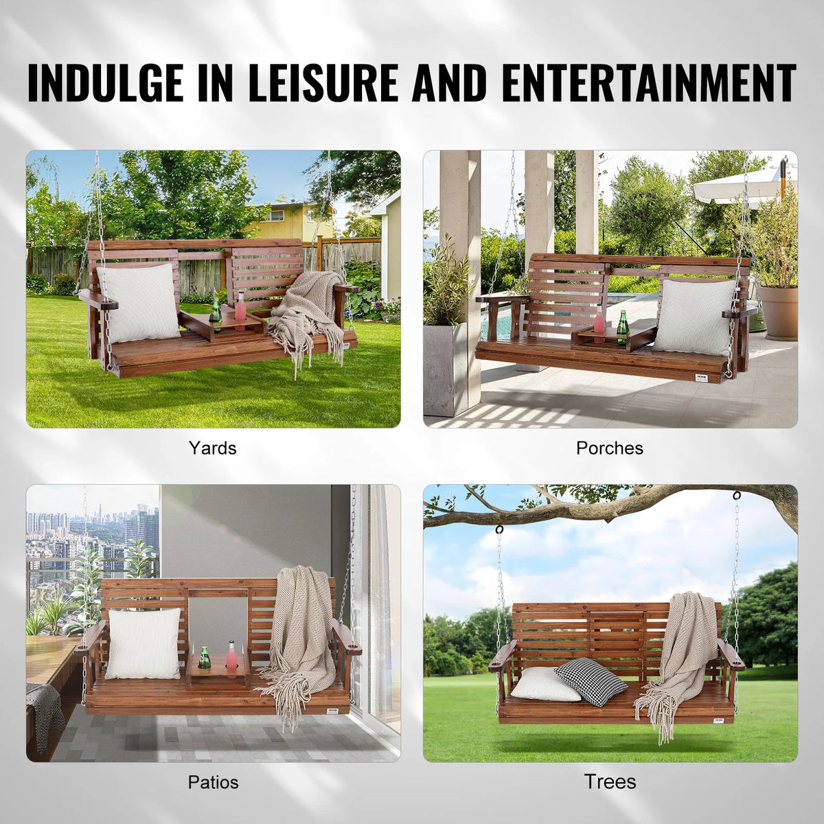 SucceBuy Wooden Porch Swing 5 Ft Strong Load Capacity