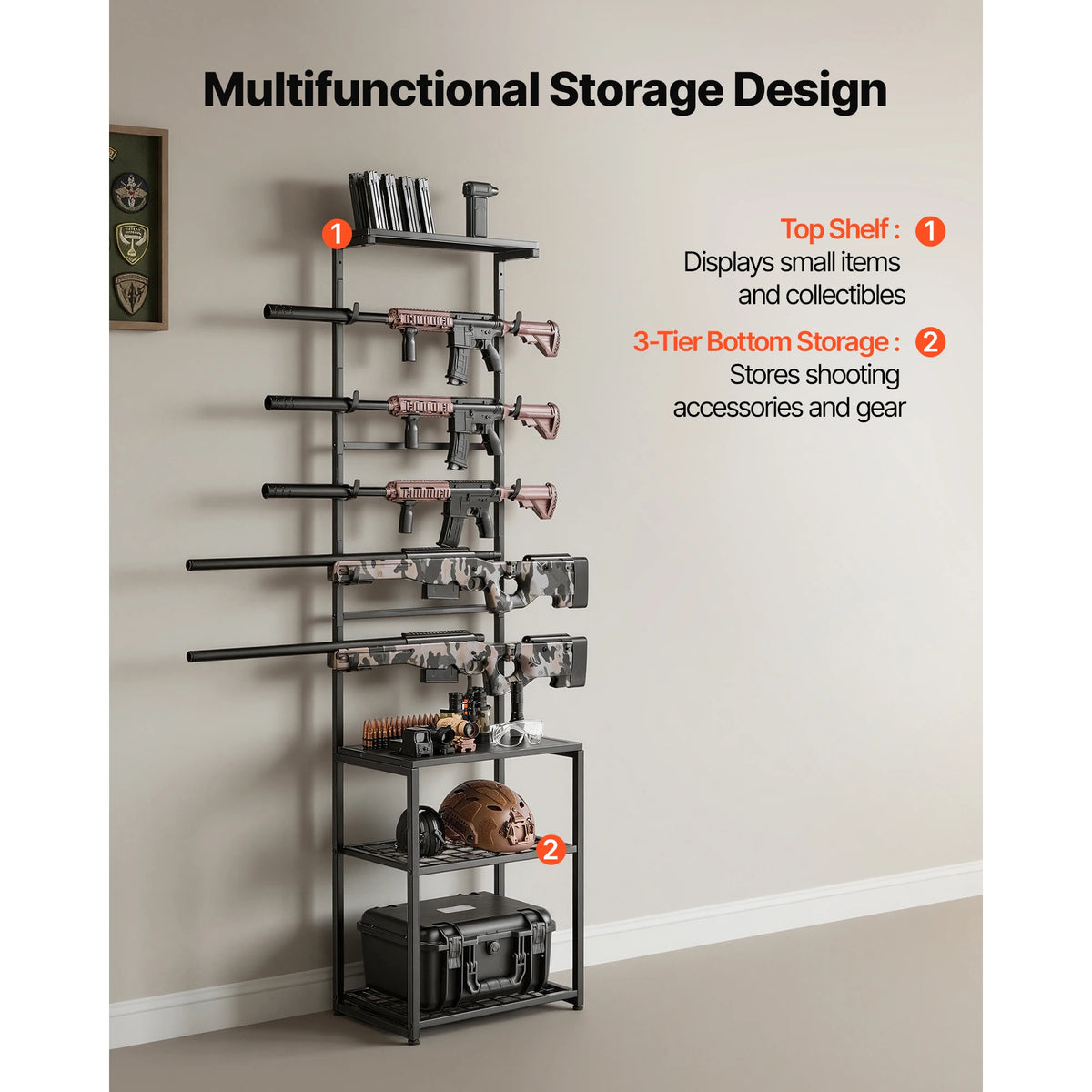 SucceBuy Floor Standing Indoor Gun Rack With Storage Shelf