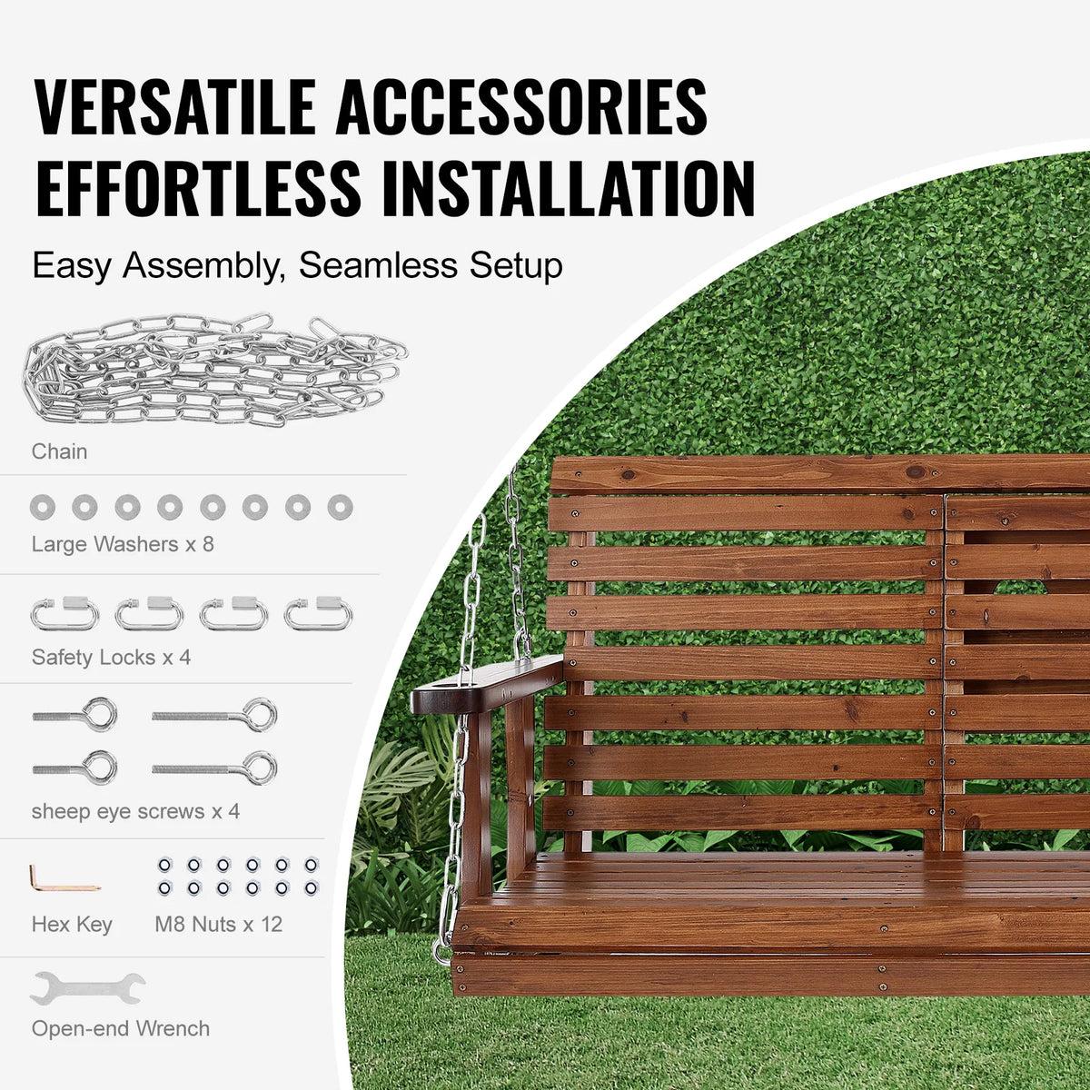 SucceBuy Wooden Porch Swing 5 Ft Strong Load Capacity