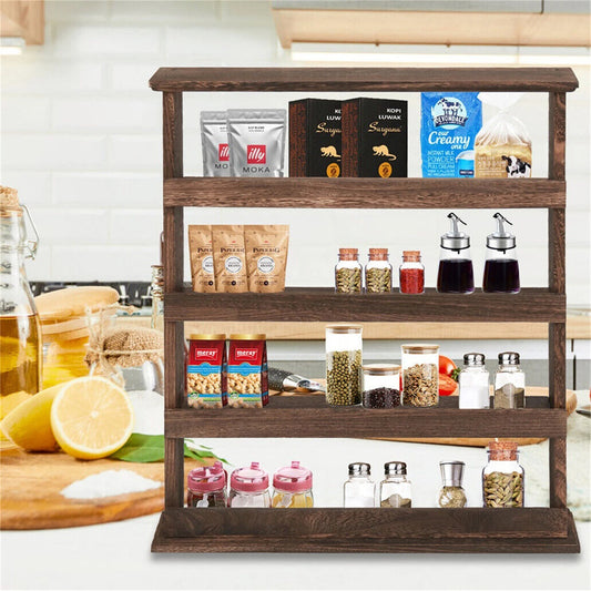 Wall Mounted Bamboo Spice Rack And Hanging Storage Shelf