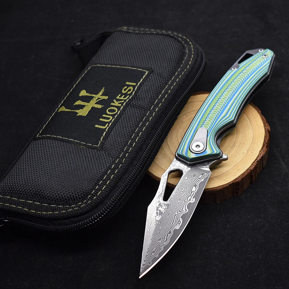 Blackdragon Damascus Steel Folding Pocket Knife With G10 Handle