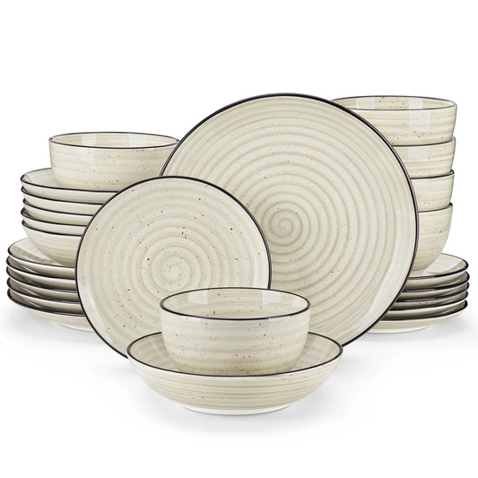 Malacasa Bonbon Ceramic Dinnerware Set 24 Piece Service With Plates