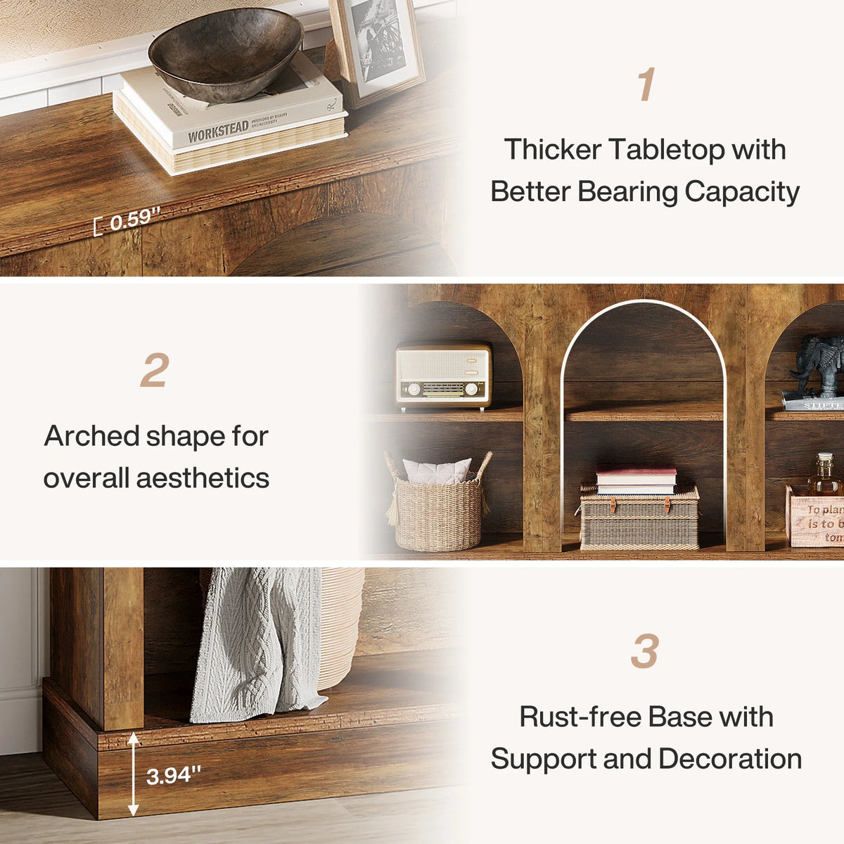 Tribesigns Farmhouse Console Table, 63-Inch Long Entryway Table with 3 Tier Storage, Wooden Rectangular Sofa Table