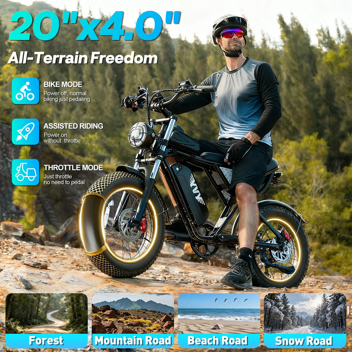 YVY K20 Lite 48V Durable Fat Tire Electric Mountain Bike