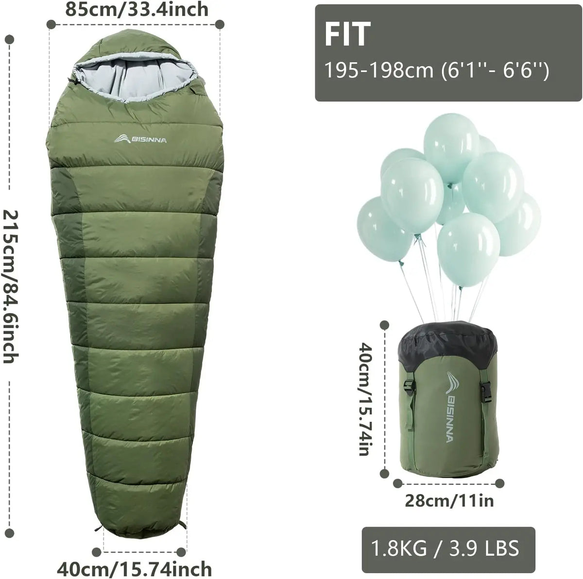 Mummy Sleeping Bag For Camping Backpacking With Compression Sack