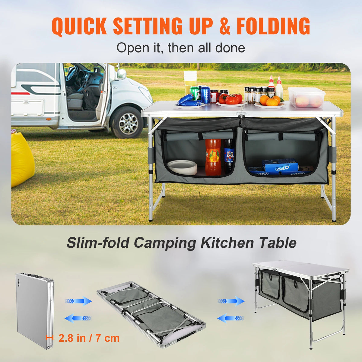 VEVOR Camping Kitchen Table Folding Setup Outdoor Cooking Station
