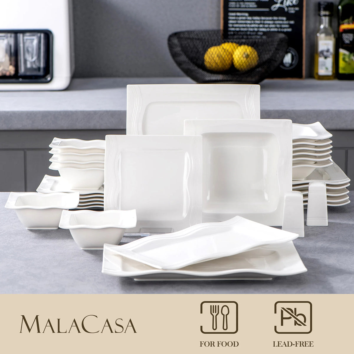 Malacasa Square Porcelain Dinnerware Set Plates And Bowls