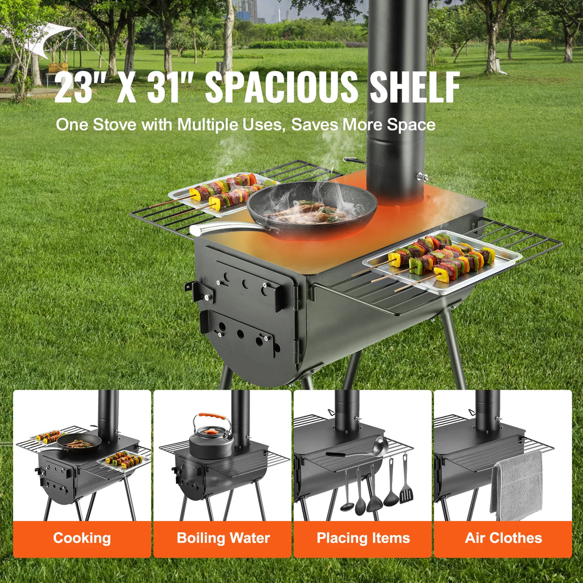 Portable Alloy Steel Camping Wood Stove With Chimney Pipes