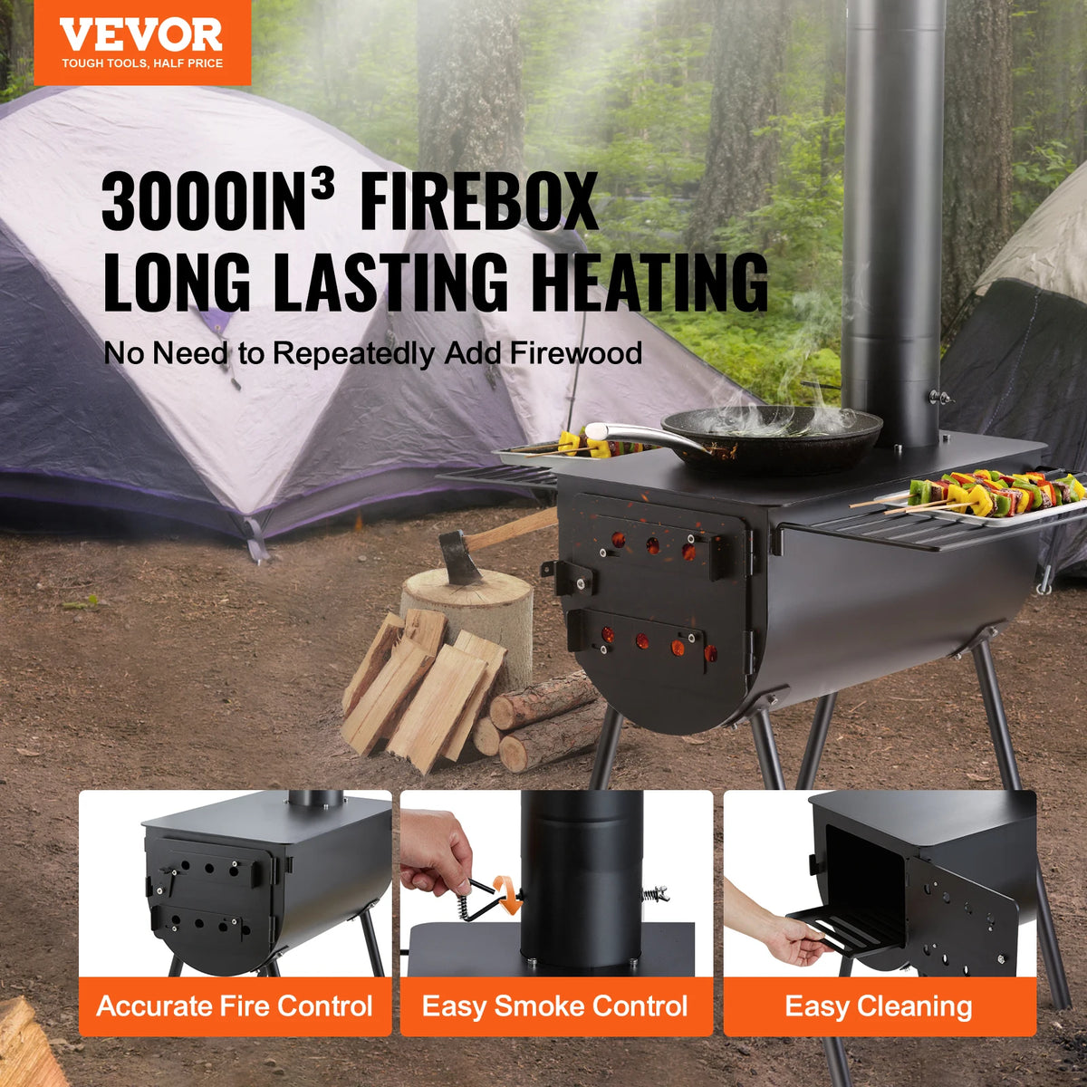 Portable Alloy Steel Camping Wood Stove With Chimney Pipes