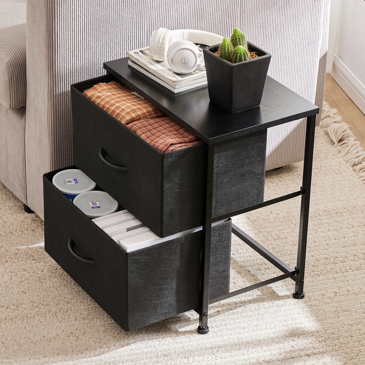JHK Minimalist Nightstand Bedside Table With Storage Drawers