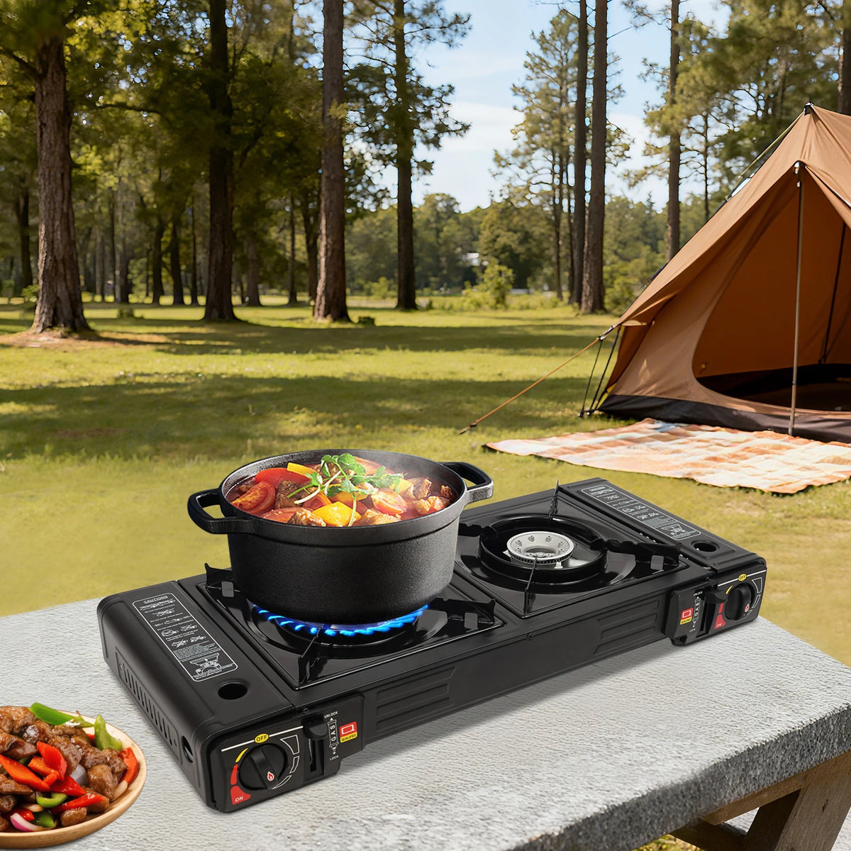 Two Burner Portable Camping Stove 2500W With Ignition And Case