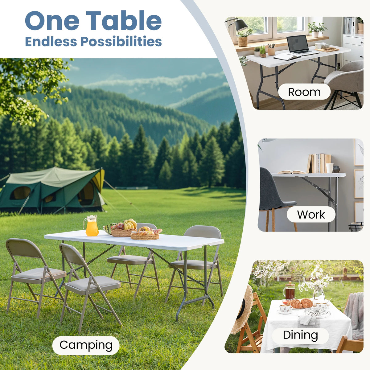 JHK Portable Folding Camping Table With Carrying Handle Safety Lock