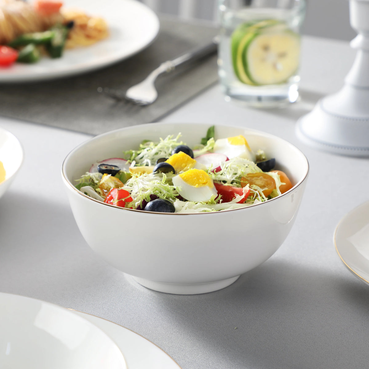 Malacasa Nordic European Bone China Golden Rim Dinnerware Set