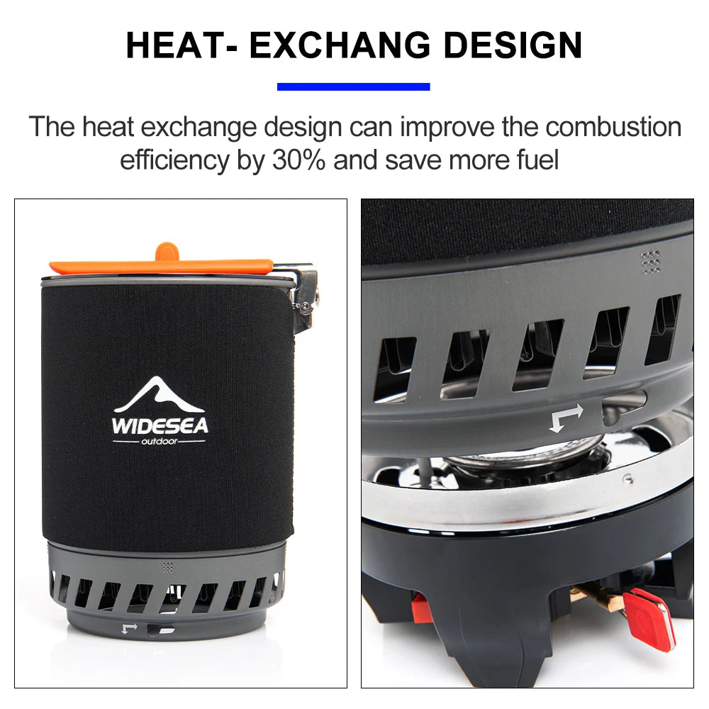Widesea Camping Cooking System With Heat Exchanger Gas Burner Stove Pot Set