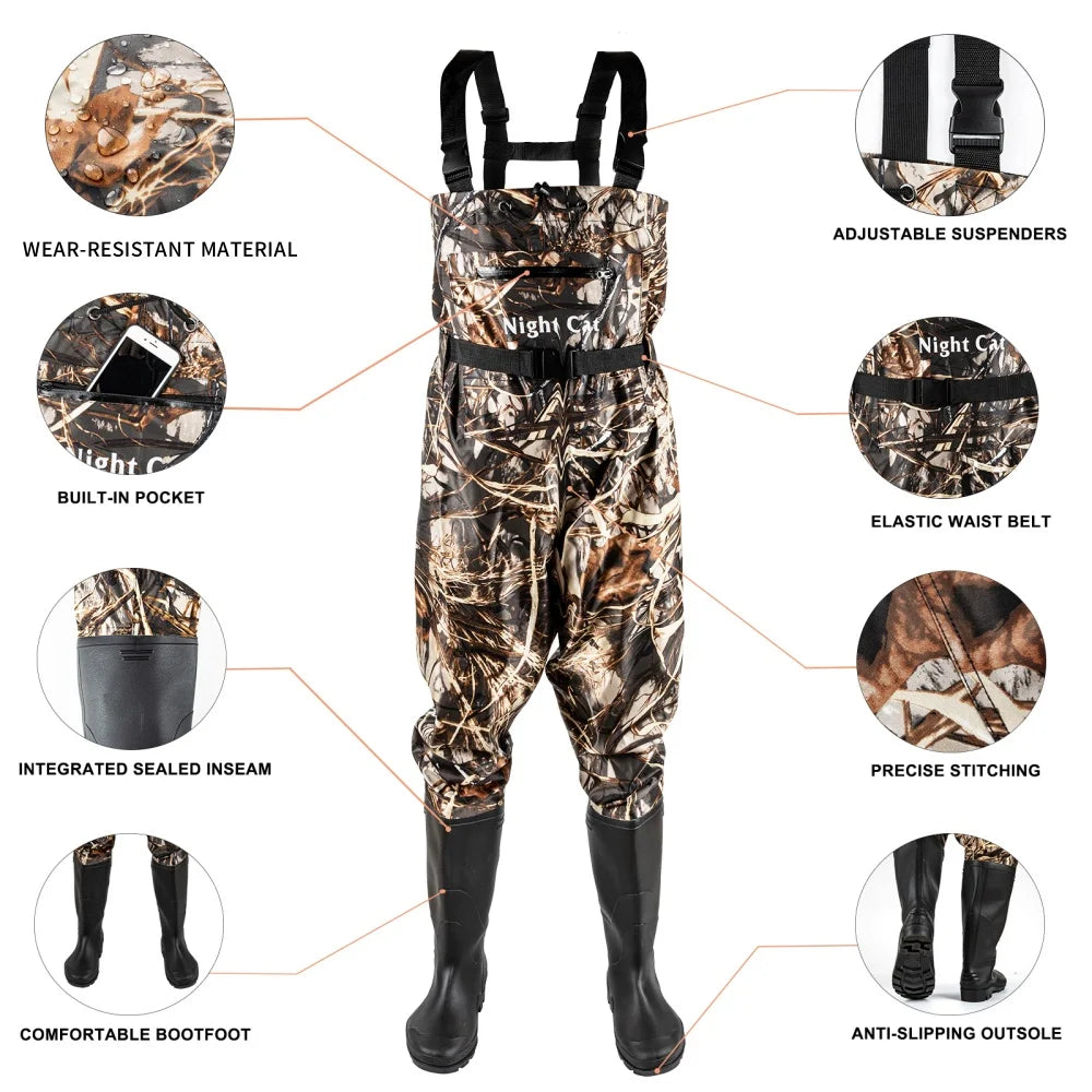Night Cat Waterproof Chest Waders Bootfoot for Men Women Fishing