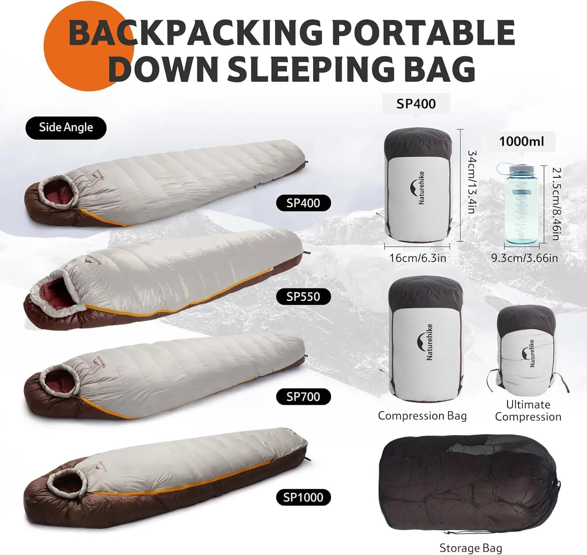 Mummy Down Sleeping Bag For Adults Cold Weather Camping Hiking