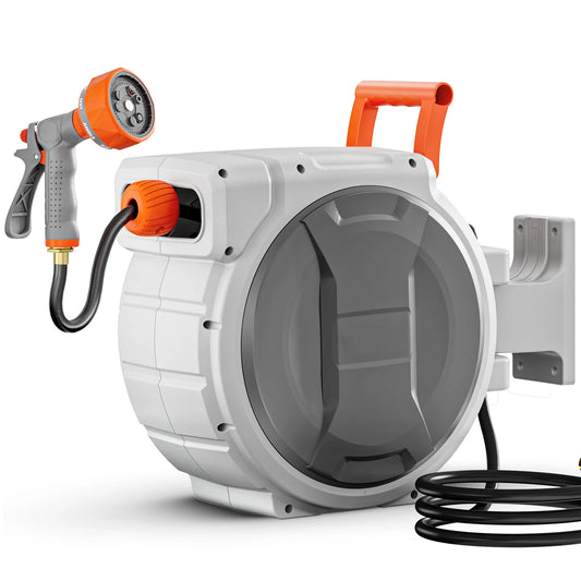 SucceBuy Retractable Wall Mounted Hose Reel With 9 Pattern Nozzle