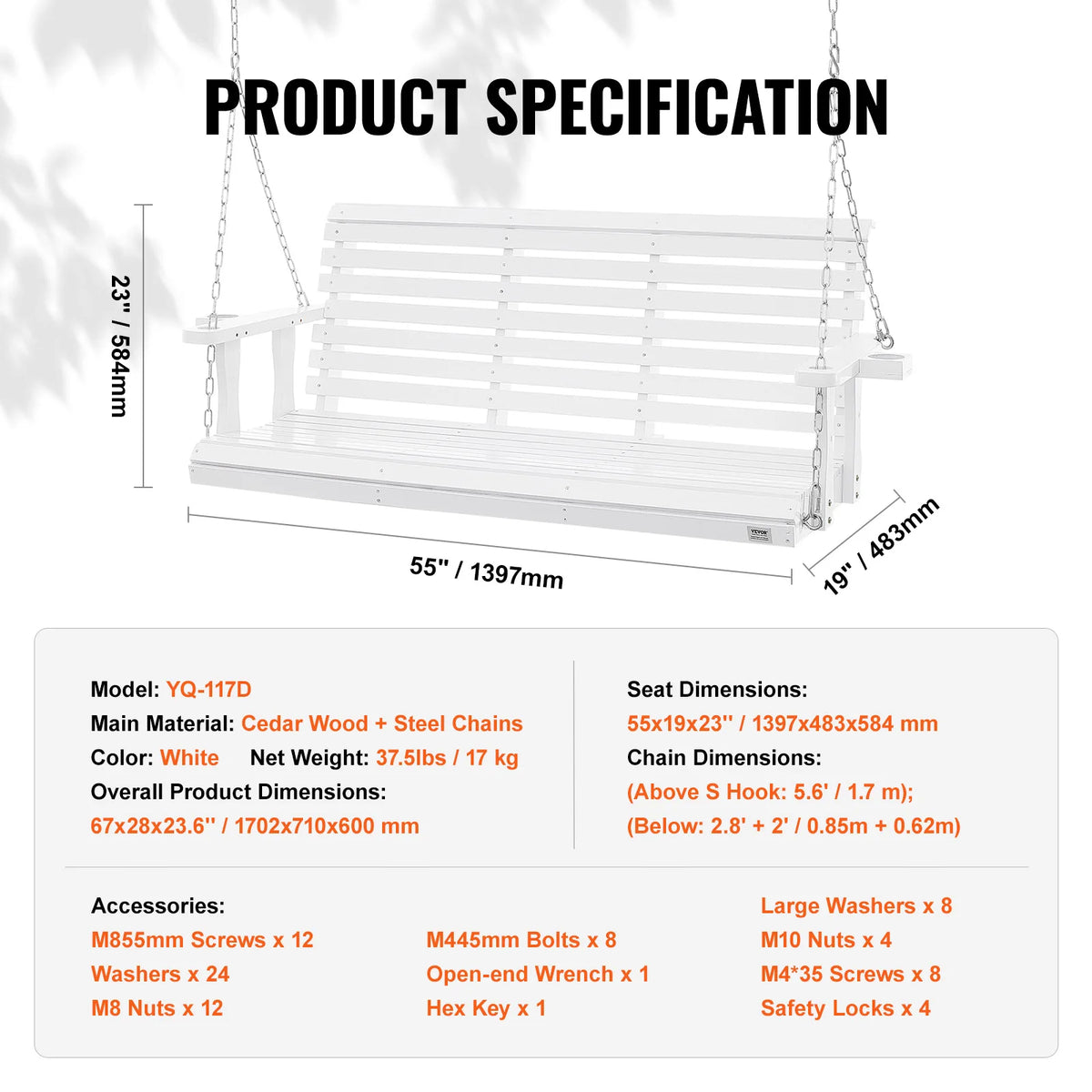 SucceBuy Wooden Porch Swing 5 Ft Strong Load Capacity