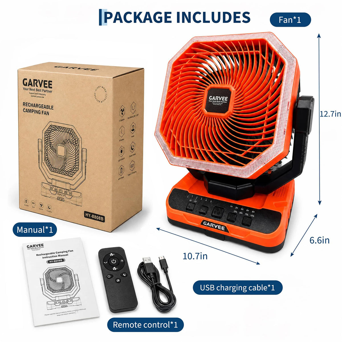 HiMISS 40000mAh Portable Camping Fan With 5 Speeds Remote Light