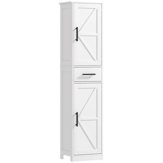 Homcom 67" Tall Bathroom Storage Cabinet with Drawer, Farmhouse Narrow Bathroom Cabinet with Barn Doors, White