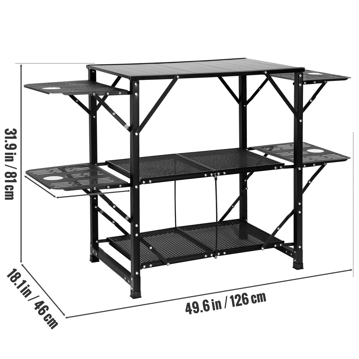 SucceBuy Camping Kitchen Table with Sink, Aluminum Folding Portable Outdoor Cook Station, for Picnic BBQ Beach Traveling