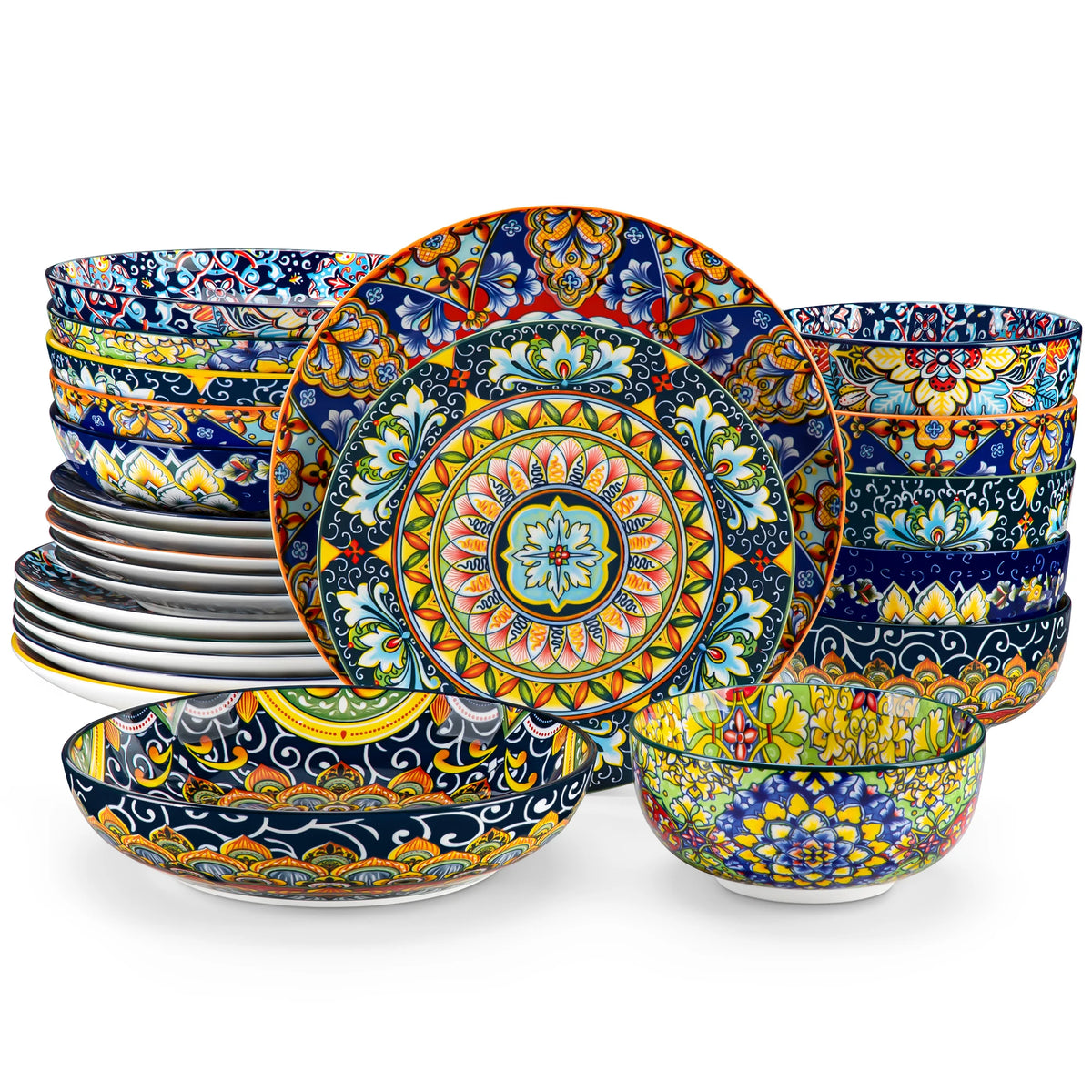 MALACASA 24 Piece Porcelain Dinnerware Set Bohemian Style