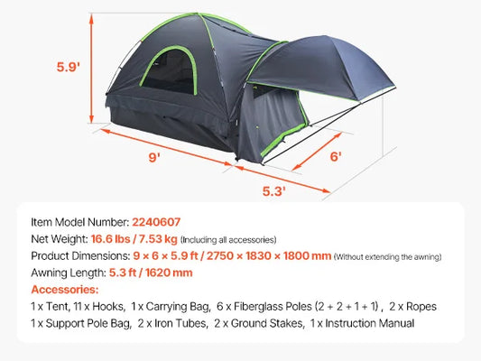 SucceBuy Pickup Truck Bed Tent With Awning For Camping