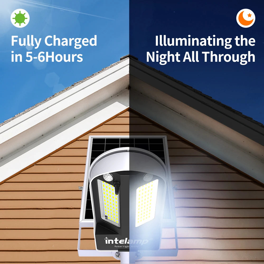 Intelamp Long Life Solar Street Lights Outdoor 12500mAh with Super Large Solar Panel for Garden Street Path Pole Mounted