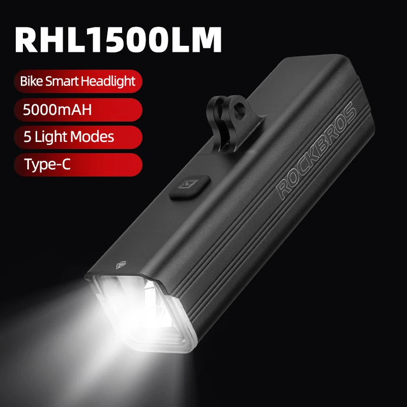 Rockbros 1500LM Aluminum Alloy Rechargeable Bicycle Front LED Headlight