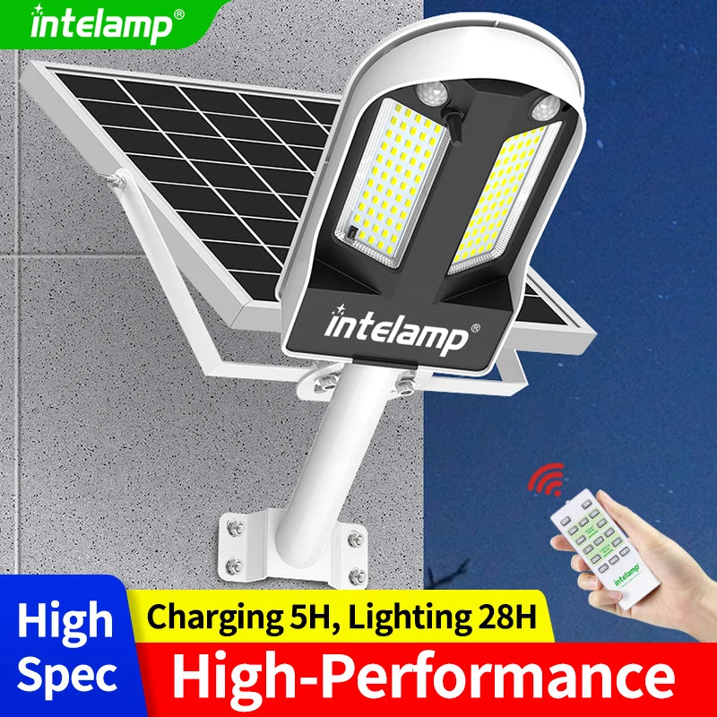 Intelamp Long Life Solar Street Lights Outdoor 12500mAh with Super Large Solar Panel for Garden Street Path Pole Mounted