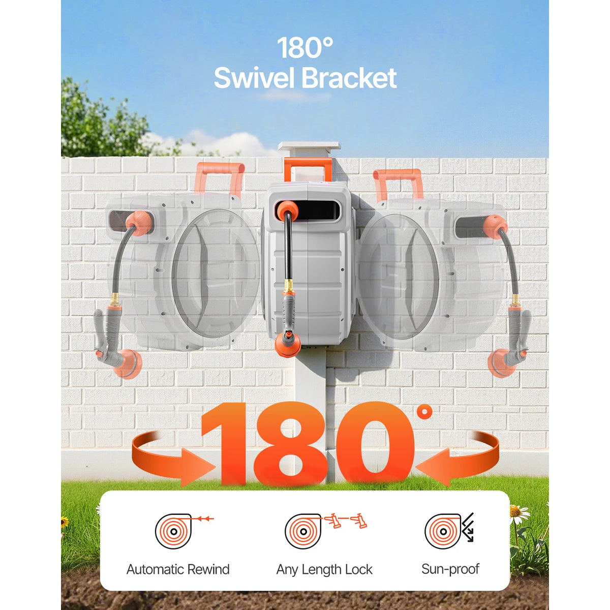 SucceBuy Retractable Wall Mounted Hose Reel With 9 Pattern Nozzle