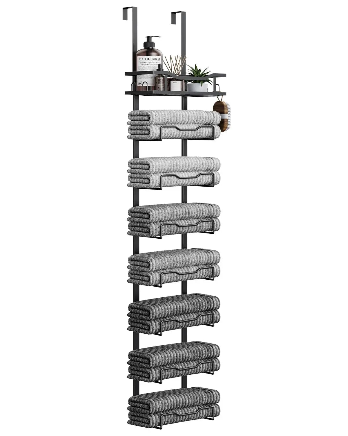 XIUWO 6-Tier No-Drill Over-the-Door Towel Rack for Small Bathrooms
