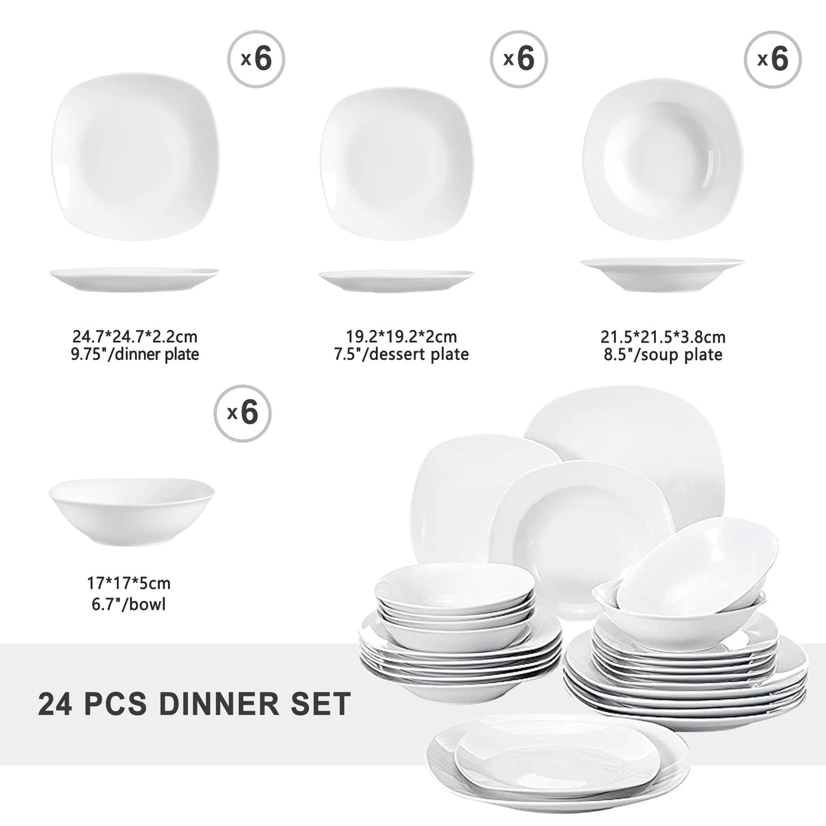 Malacasa Elisa Ceramic Porcelain Dinnerware Set For Home Dining