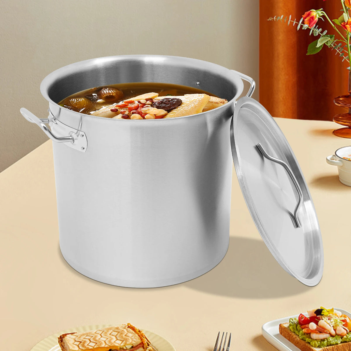 Stainless Steel Stock Pot With Lid For Family And Commercial