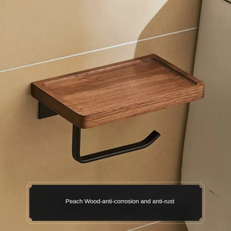 Walnut Wall Mounted Towel Rack And Bath Storage Organizer