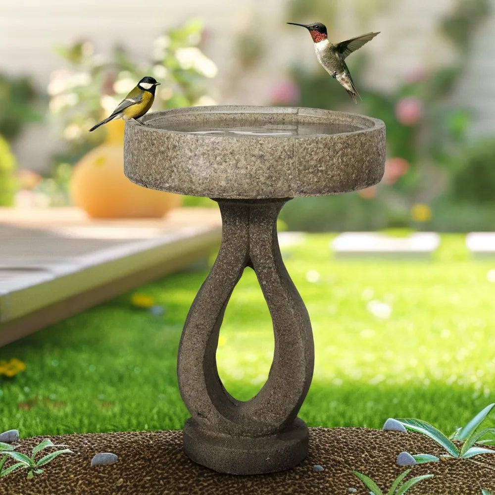 Concrete Modern Garden Bird Bath With Geometric Pedestal Decoration