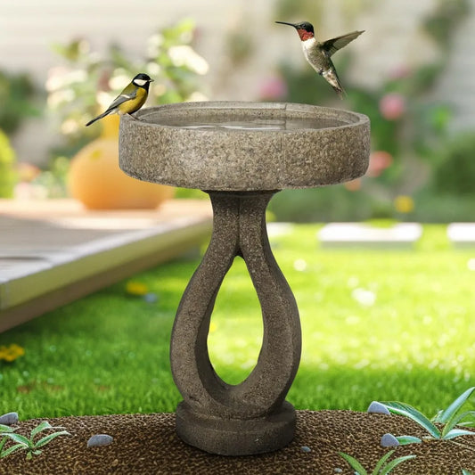 Concrete Modern Garden Bird Bath With Geometric Pedestal Decoration