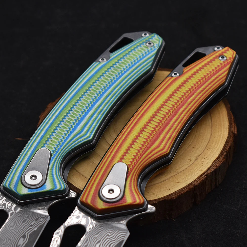 Blackdragon Damascus Steel Folding Pocket Knife With G10 Handle