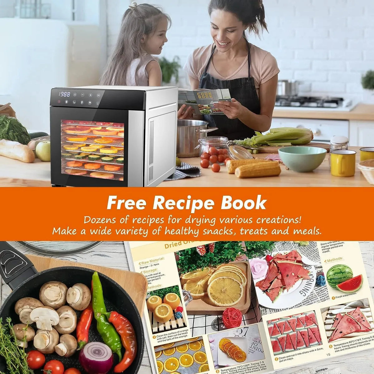 SNDOAS Food Dehydrator 600W With Presets Digital Timer BPA Free