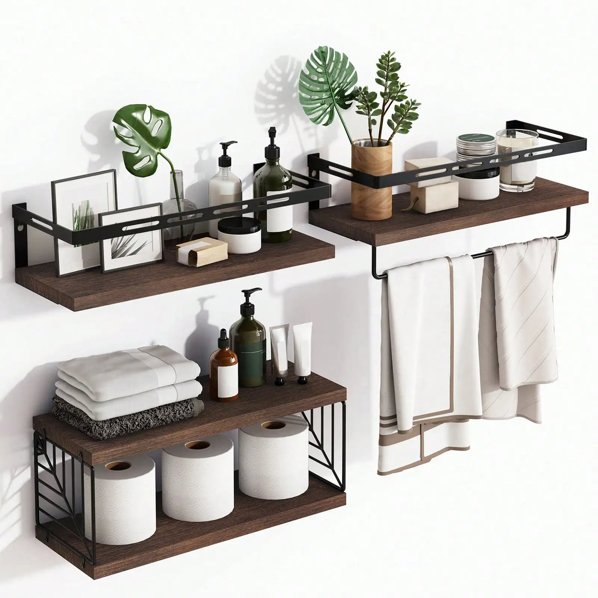 Wall Mounted Bathroom Shelves Over Toilet Rustic Wood With Metal Frame