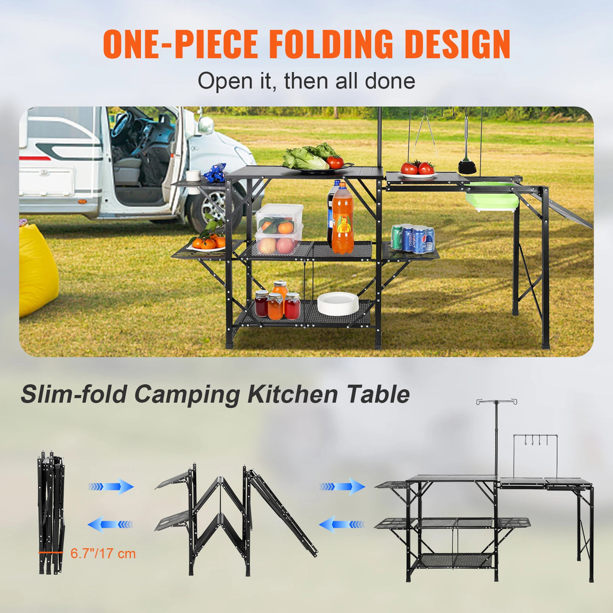 SucceBuy Camping Kitchen Table with Sink, Aluminum Folding Portable Outdoor Cook Station, for Picnic BBQ Beach Traveling