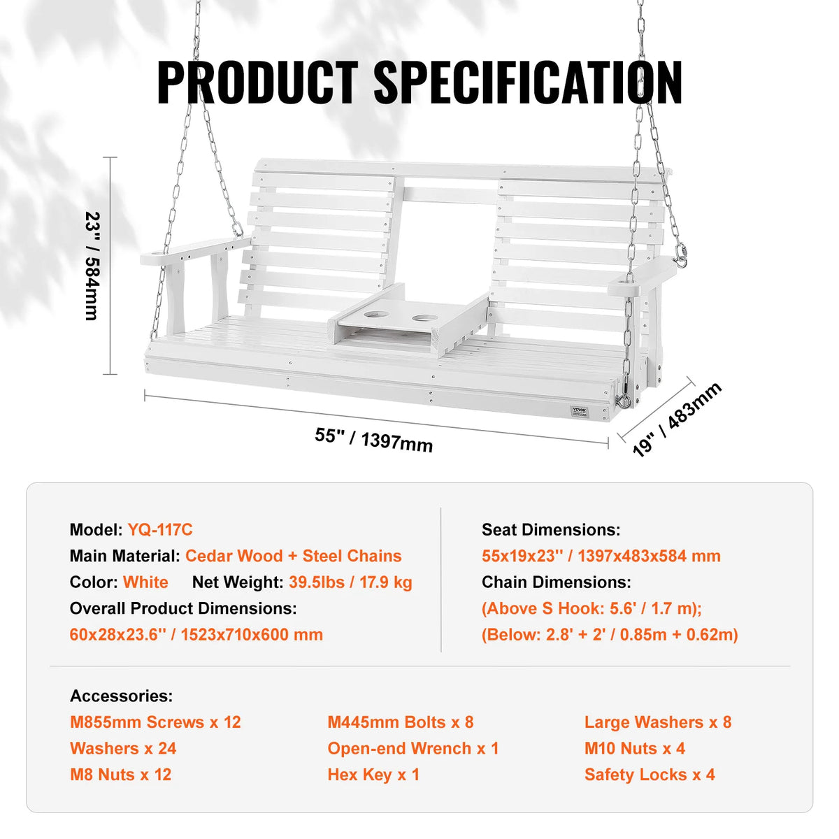 SucceBuy Wooden Porch Swing 5 Ft Strong Load Capacity